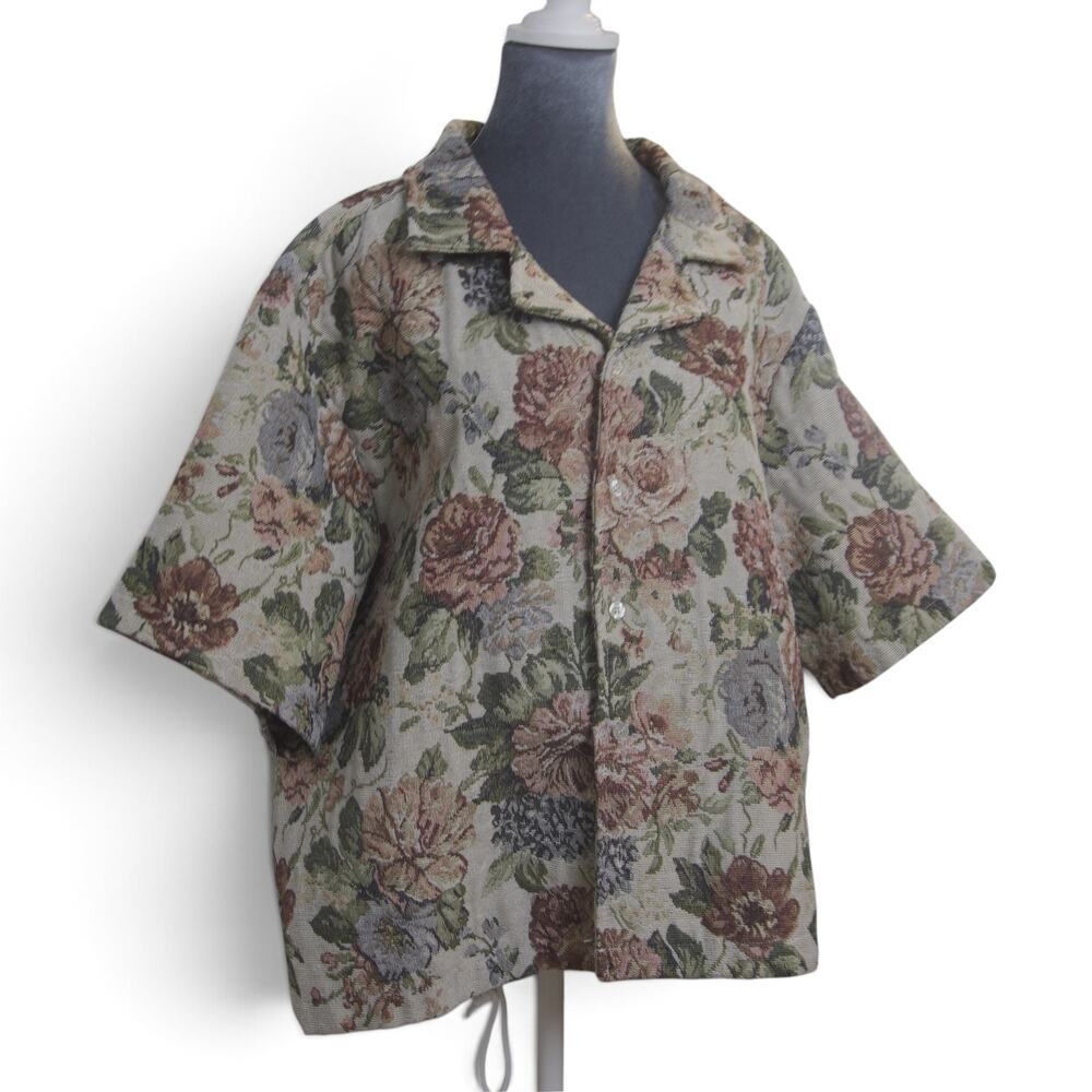 Negative Space Reversible Tapestry Shirt Jacket XL Floral Lagenlook Sculptural